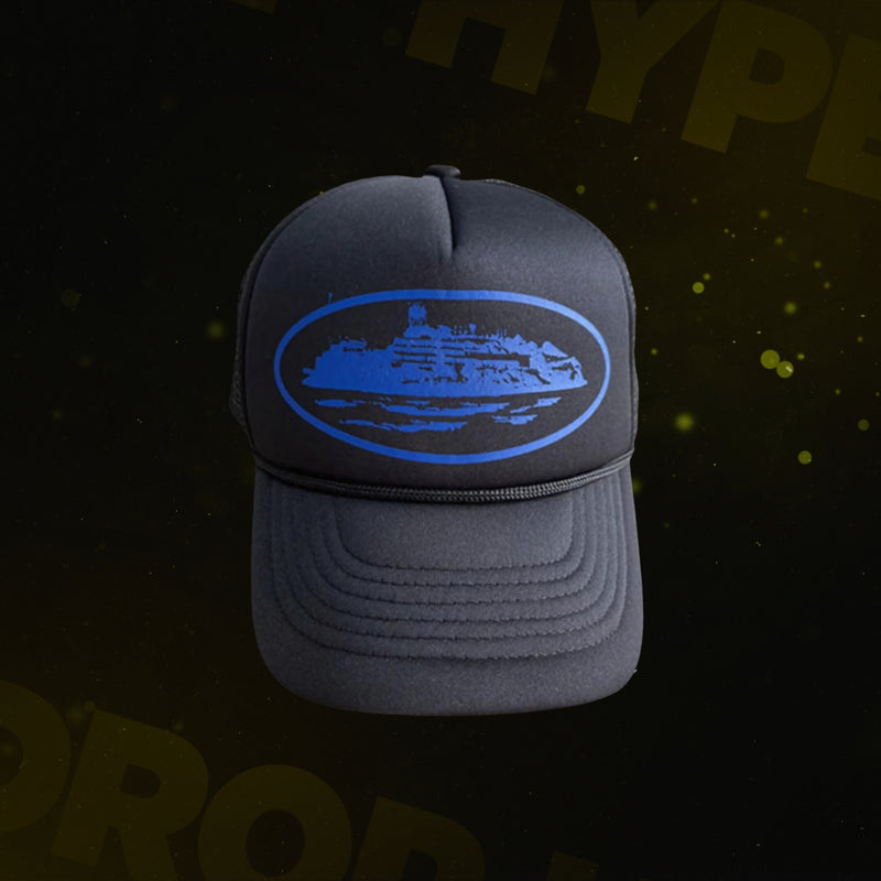 Boné Corteiz Alcatraz Trucker Hat Preto/Azul